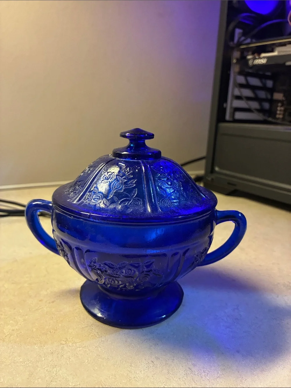 Cobalt Blue Glass Sugar and Creamer Set - Classic Decorative Serving